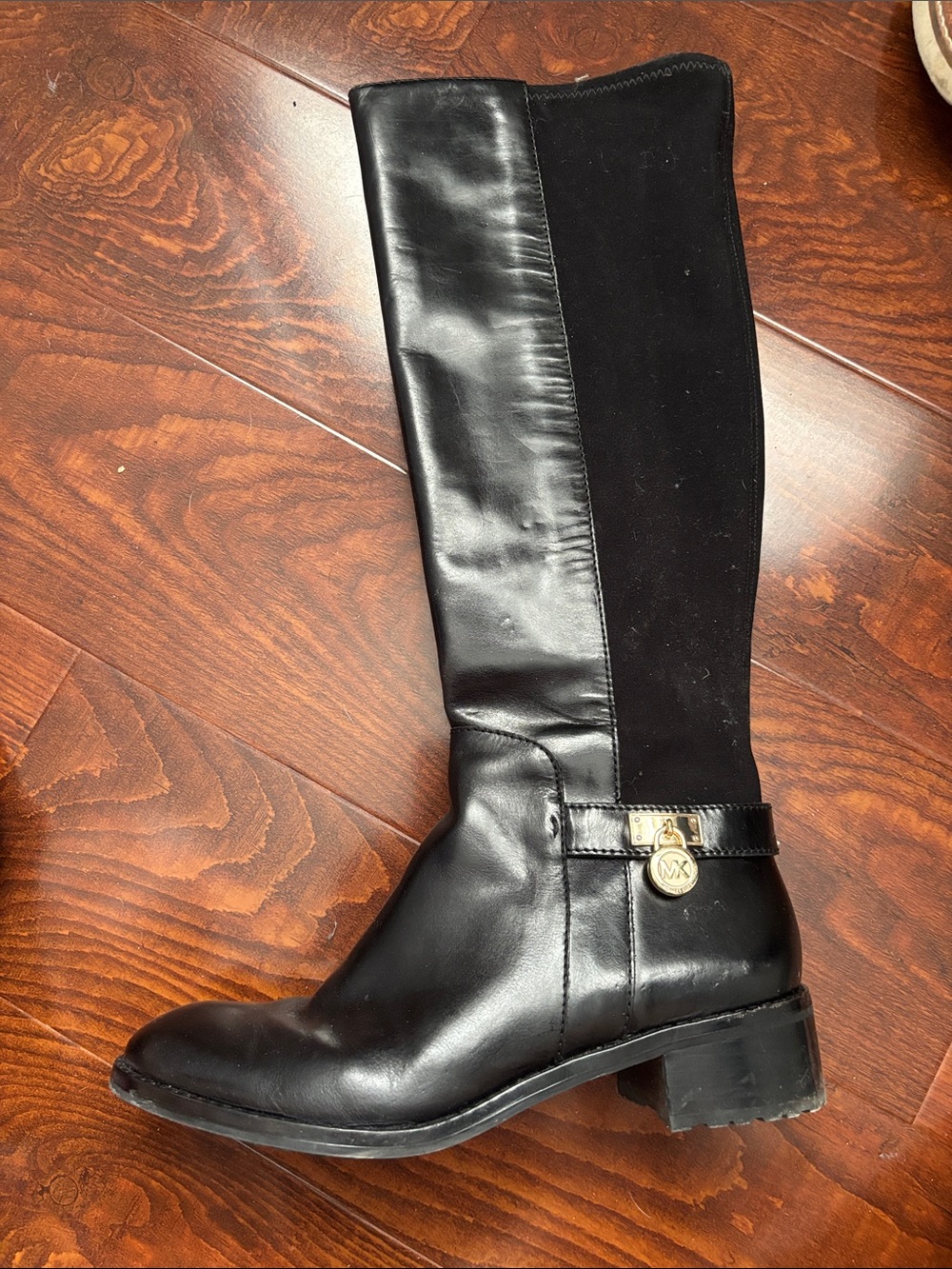 Michael Kors Black Leather and Suede Knee-High Riding Boots